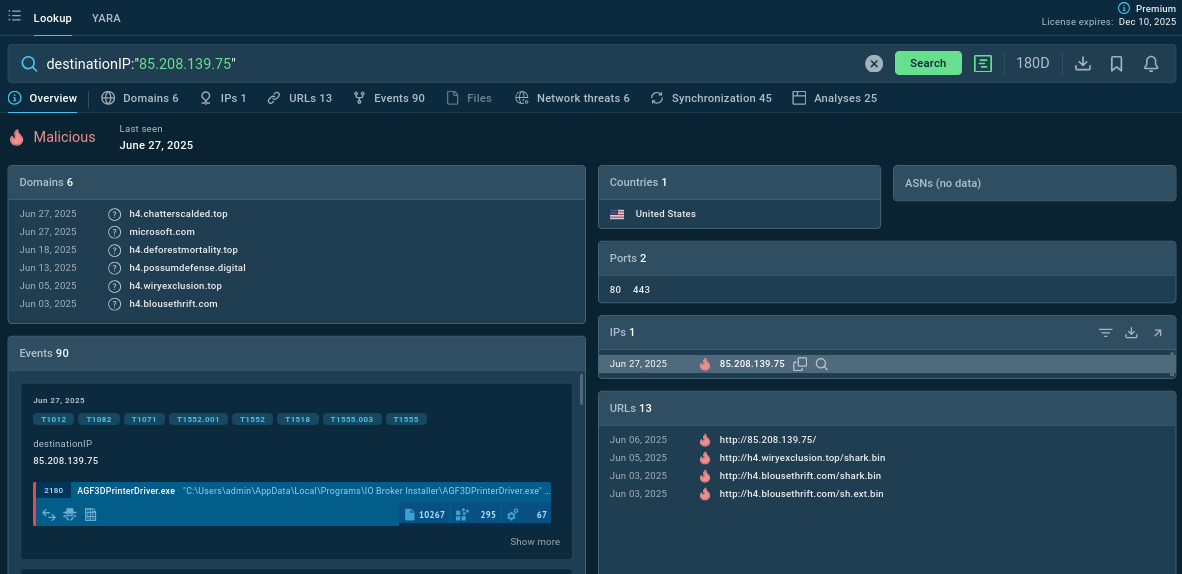 IP found in ACR Stealer samples delivers more IOCs via Threat Intelligence Lookup