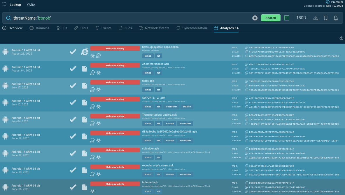 BTMOB RAT’s samples found via Threat Intelligence Lookup