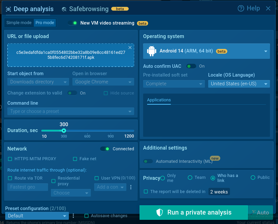 OS selection in Sandbox settings