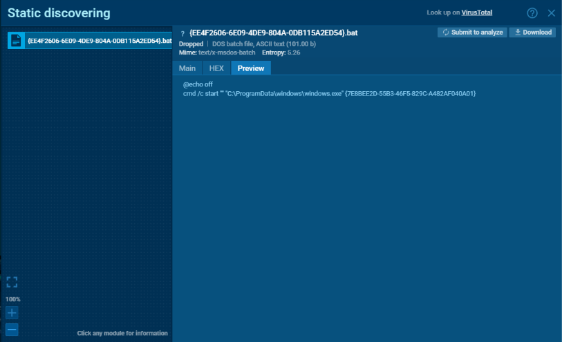 Bat file static analysis in ANY.RUN Sandbox