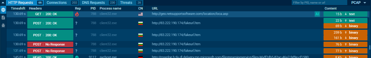 NetSupport RAT network activity on endpoint