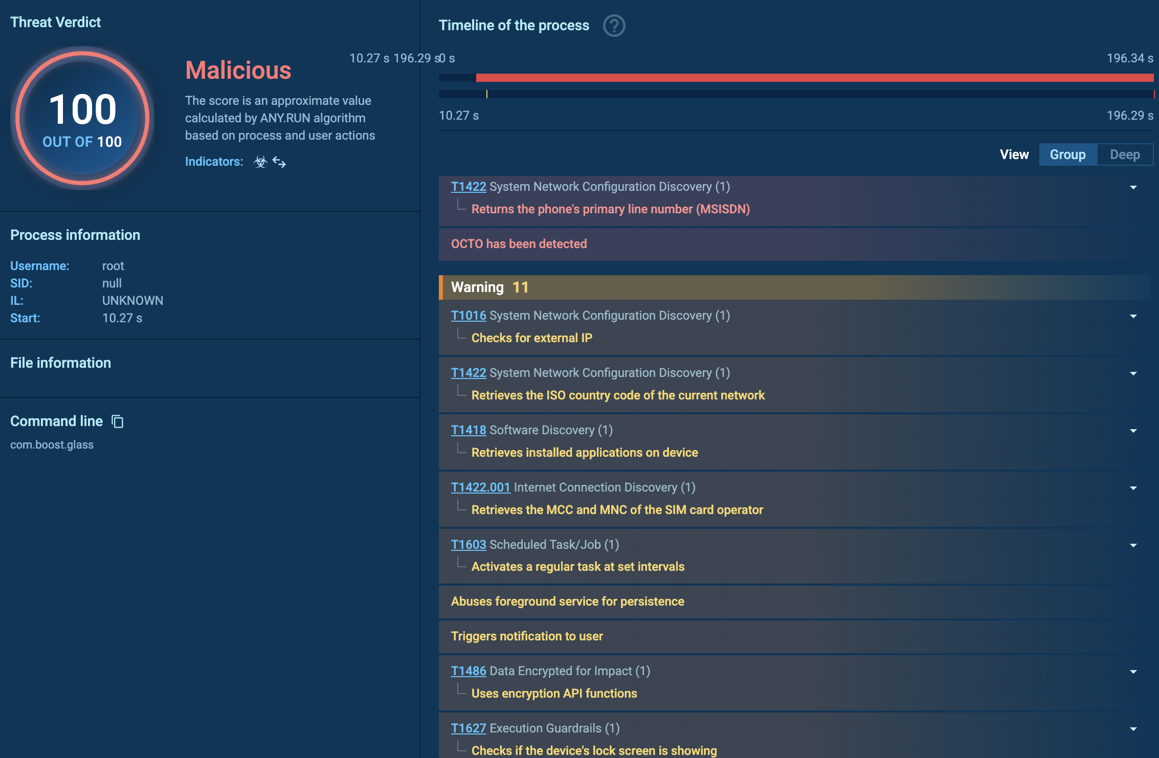 Octo’s malicious process in TI Lookup